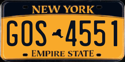 NY license plate GOS4551