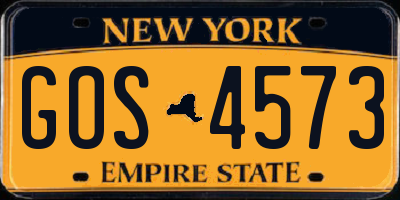 NY license plate GOS4573