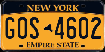 NY license plate GOS4602