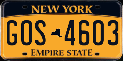 NY license plate GOS4603
