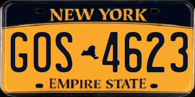 NY license plate GOS4623