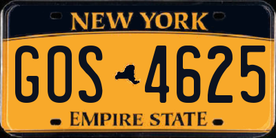 NY license plate GOS4625