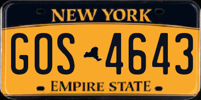 NY license plate GOS4643
