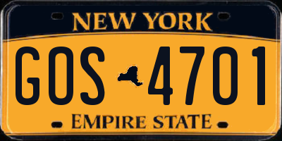 NY license plate GOS4701