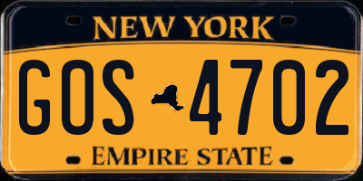 NY license plate GOS4702