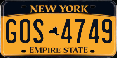 NY license plate GOS4749