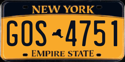 NY license plate GOS4751