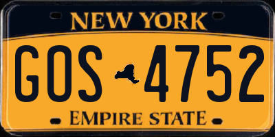 NY license plate GOS4752