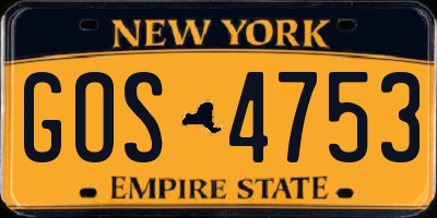 NY license plate GOS4753