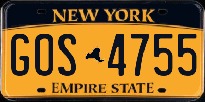 NY license plate GOS4755