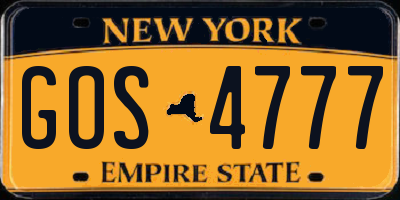 NY license plate GOS4777