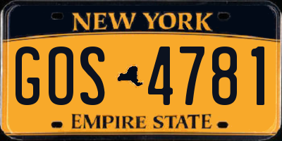 NY license plate GOS4781