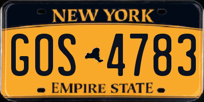 NY license plate GOS4783