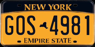 NY license plate GOS4981
