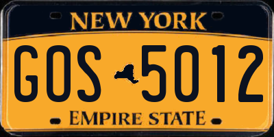 NY license plate GOS5012