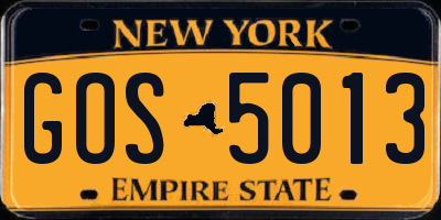 NY license plate GOS5013