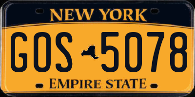 NY license plate GOS5078