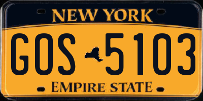 NY license plate GOS5103