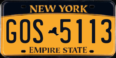 NY license plate GOS5113