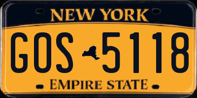 NY license plate GOS5118