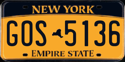 NY license plate GOS5136