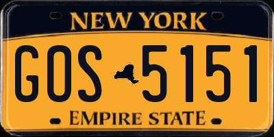 NY license plate GOS5151
