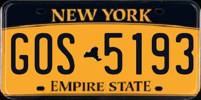 NY license plate GOS5193