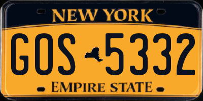 NY license plate GOS5332