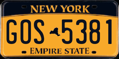 NY license plate GOS5381