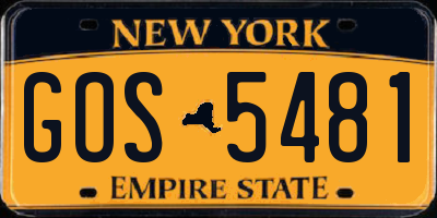 NY license plate GOS5481