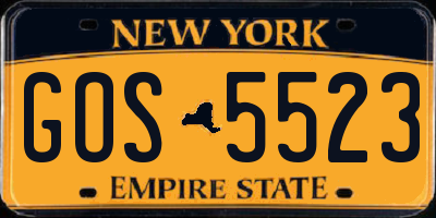 NY license plate GOS5523