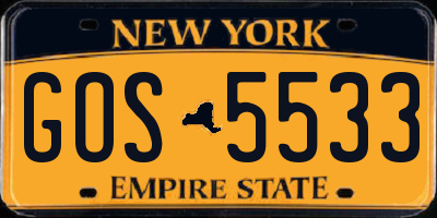 NY license plate GOS5533