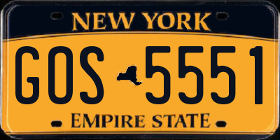NY license plate GOS5551