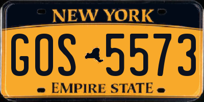 NY license plate GOS5573
