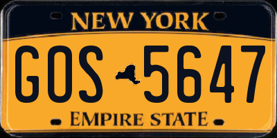 NY license plate GOS5647