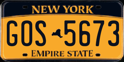 NY license plate GOS5673