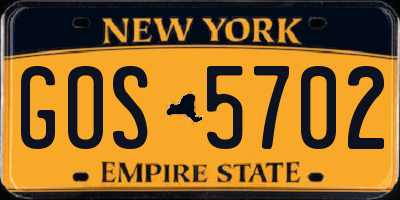 NY license plate GOS5702