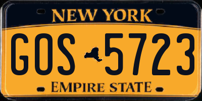 NY license plate GOS5723