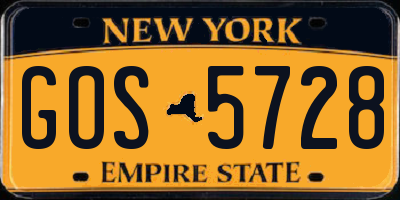 NY license plate GOS5728