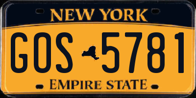 NY license plate GOS5781