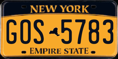 NY license plate GOS5783