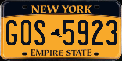 NY license plate GOS5923