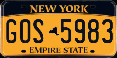 NY license plate GOS5983