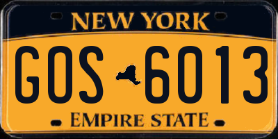 NY license plate GOS6013