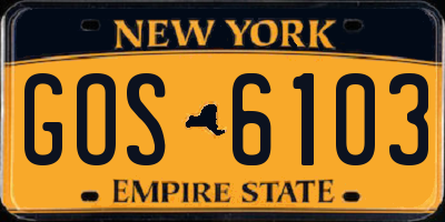 NY license plate GOS6103