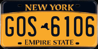 NY license plate GOS6106