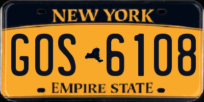 NY license plate GOS6108
