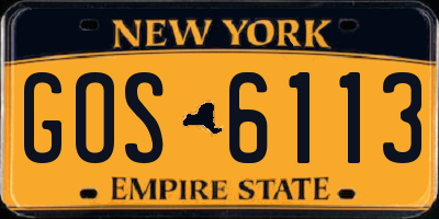 NY license plate GOS6113