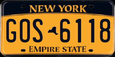 NY license plate GOS6118