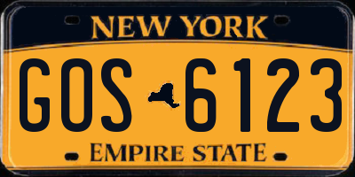 NY license plate GOS6123
